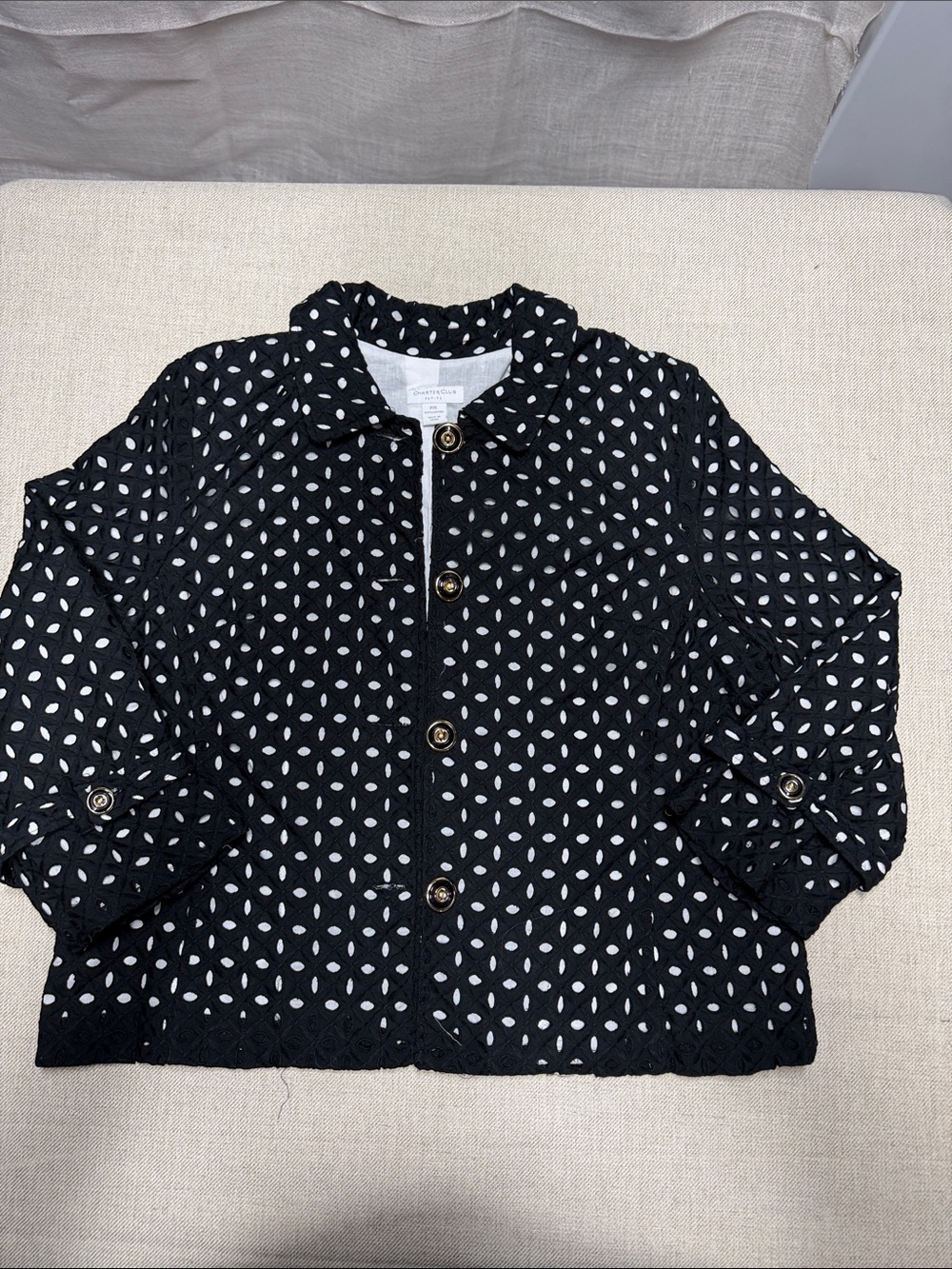Black Eyelet Jacket with White Lining. 0171